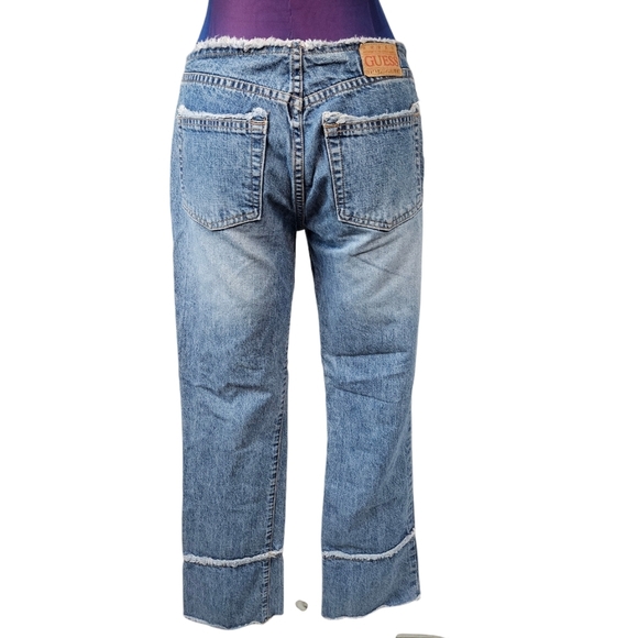 Vintage 90s Guess Double Layer Distressed Raw Hem Denim Jeans Size 28 Women K34 - Picture 8 of 15